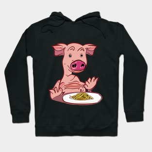 Pig Eating Spaghetti Noodles, Cute Kawaii Pig, Funny Pig Eating Ramen Hoodie